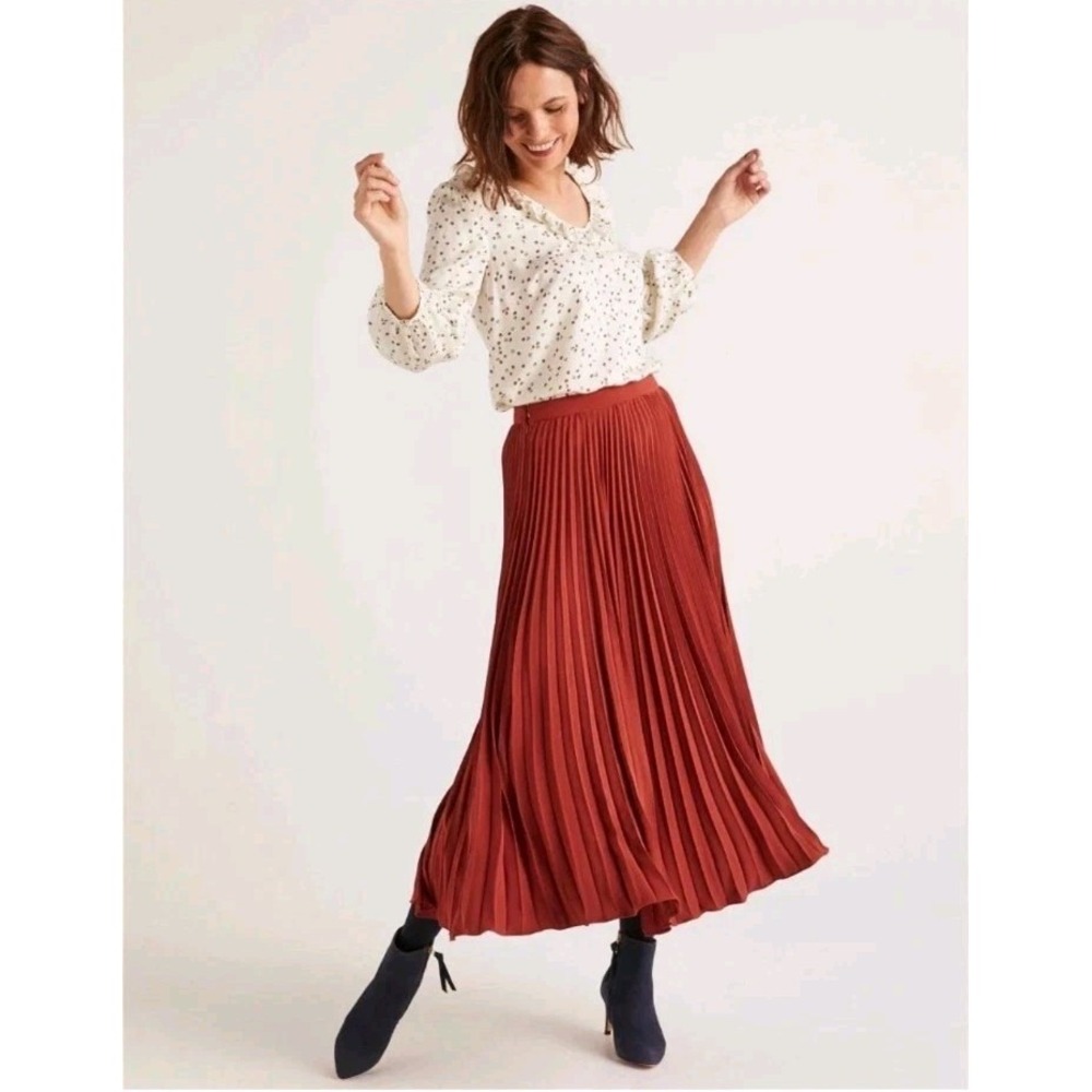 Boden Skirt Size 16 Burnt Orange Full Pleated Kristen Midi Party Accordion Rust